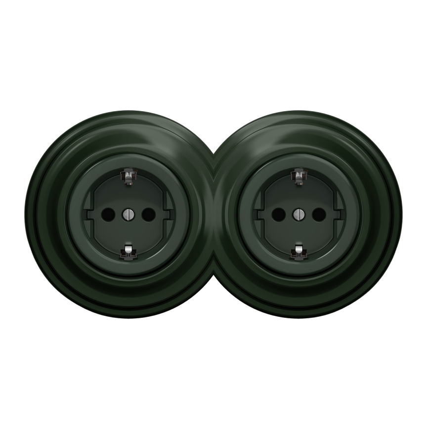Kliklap - Dobbelt retro stikkontakt til hjemmet med ramme SCHUKO 230V grøn