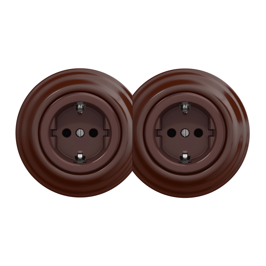 Kliklap - Dobbelt retro stikkontakt til hjemmet med SCHUKO-ramme 230V brun