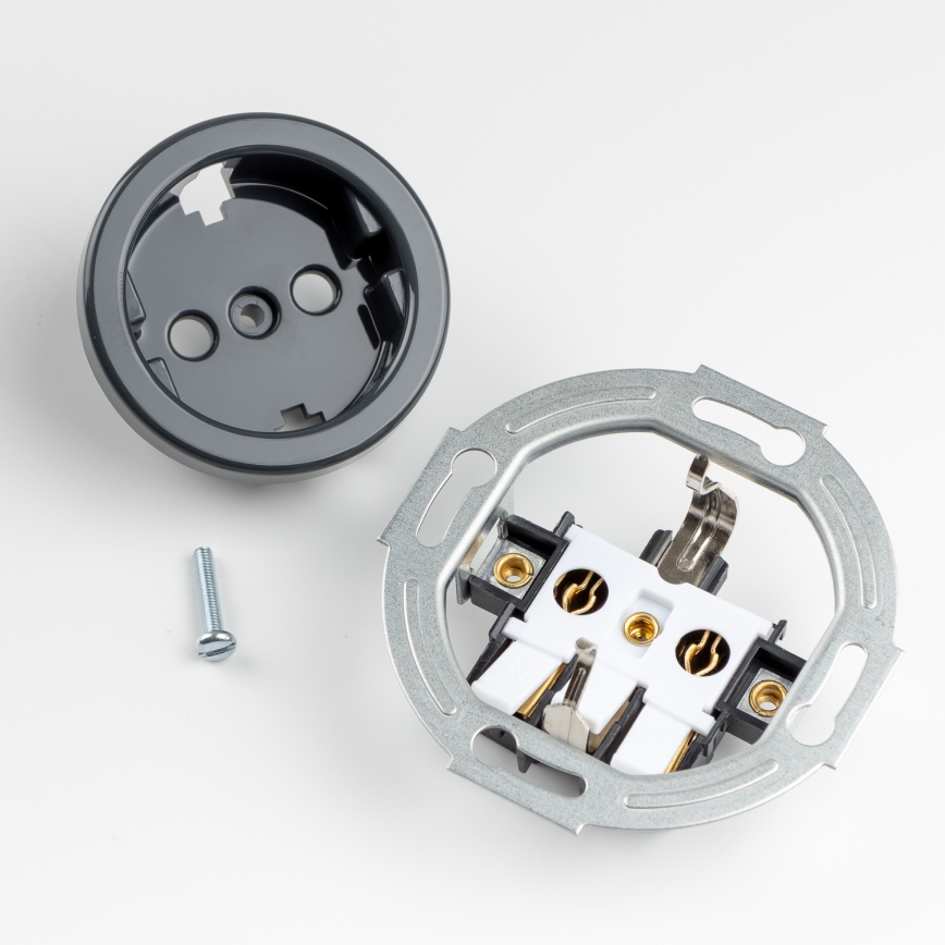 Kliklap - Dobbelt retro stikkontakt til indendørs brug med ramme, SCHUKO, 230 V, antracit