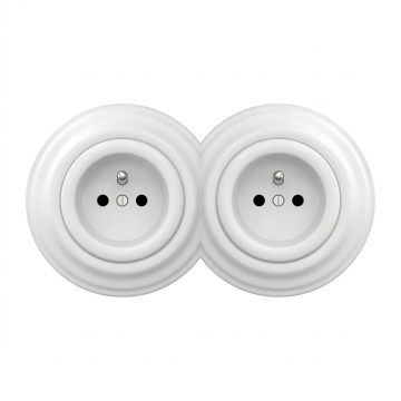 Kliklap - Dobbelt retro-stikkontakt til væg med ramme 230V snehvid