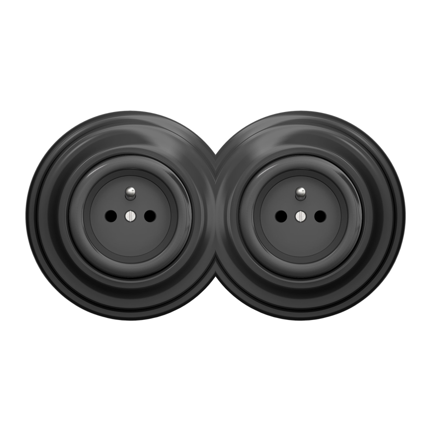 Kliklap - Dobbelt retrostikkontakt med ramme 230V antracit