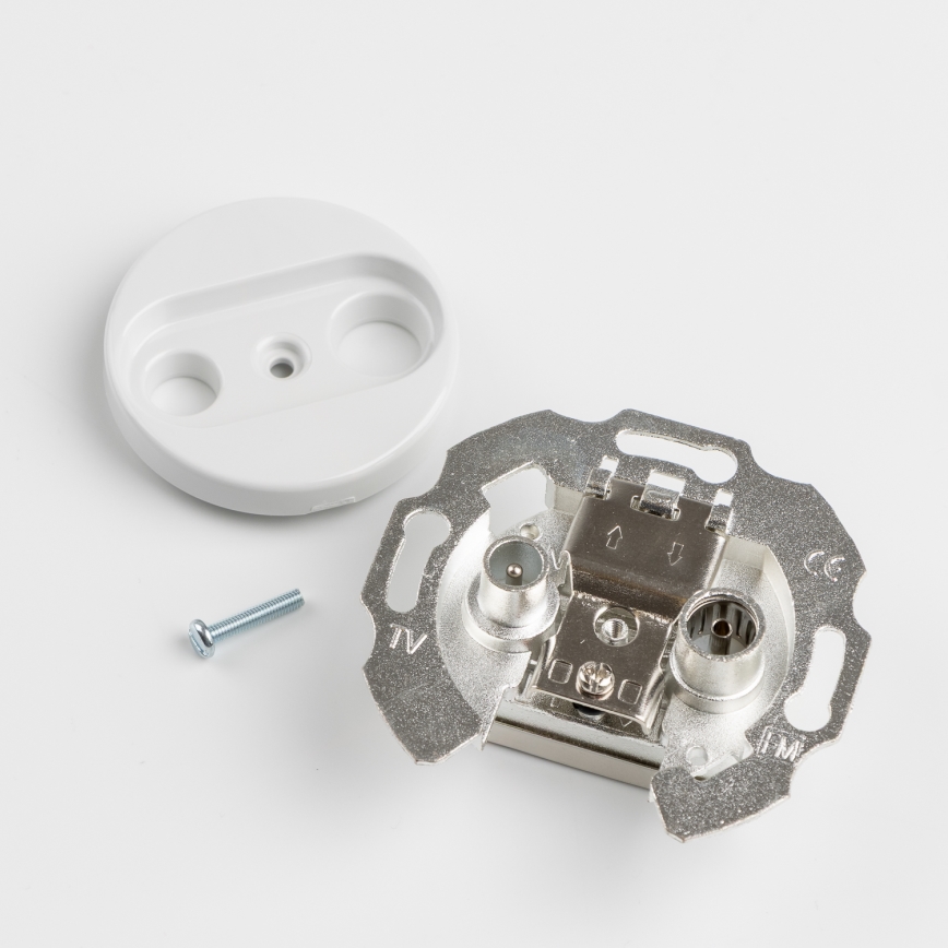 Kliklap - Retro antenneudtag TV+R (afsluttende) med ramme, snehvid