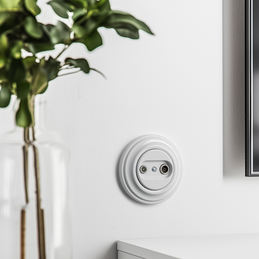 Kliklap - Retro antenneudtag TV+R (afsluttende) med ramme, snehvid