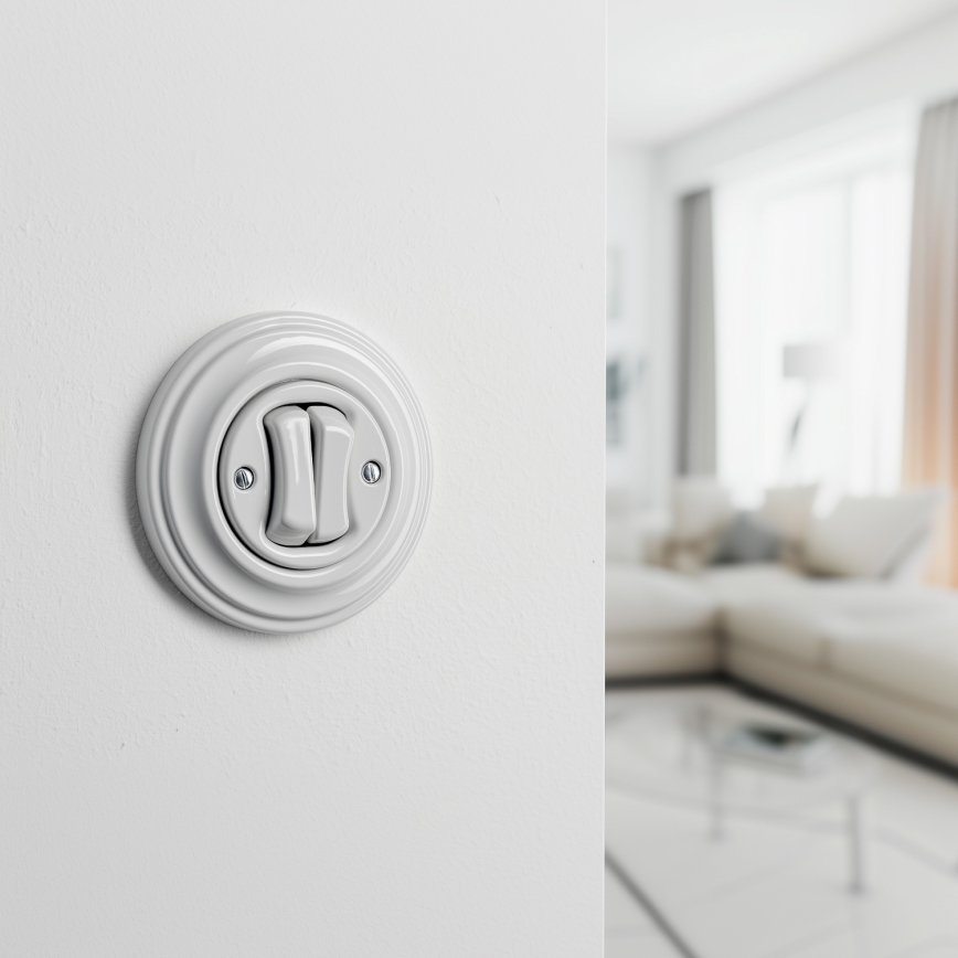 Kliklap - Retro dobbelt trykknap med ramme, keramisk hvid