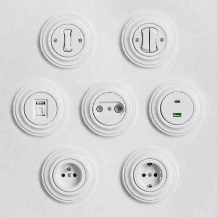 Kliklap - Retro dobbelt trykknap uden ramme, snehvid