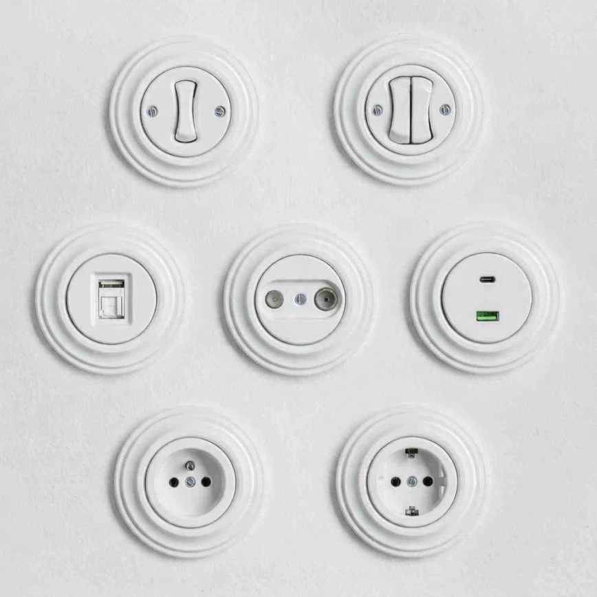 Kliklap - Retro dobbelt trykknap uden ramme, snehvid