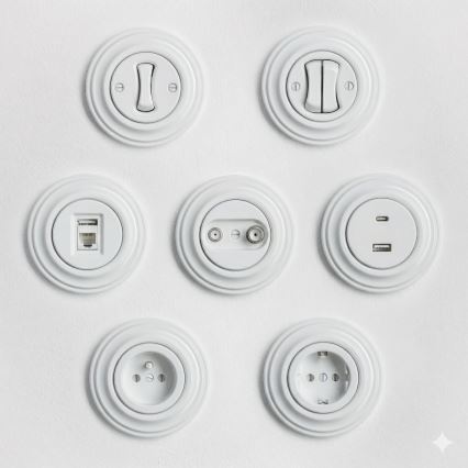 Kliklap - Retro enkeltpolet afbryder med ramme nr. 1 snehvid