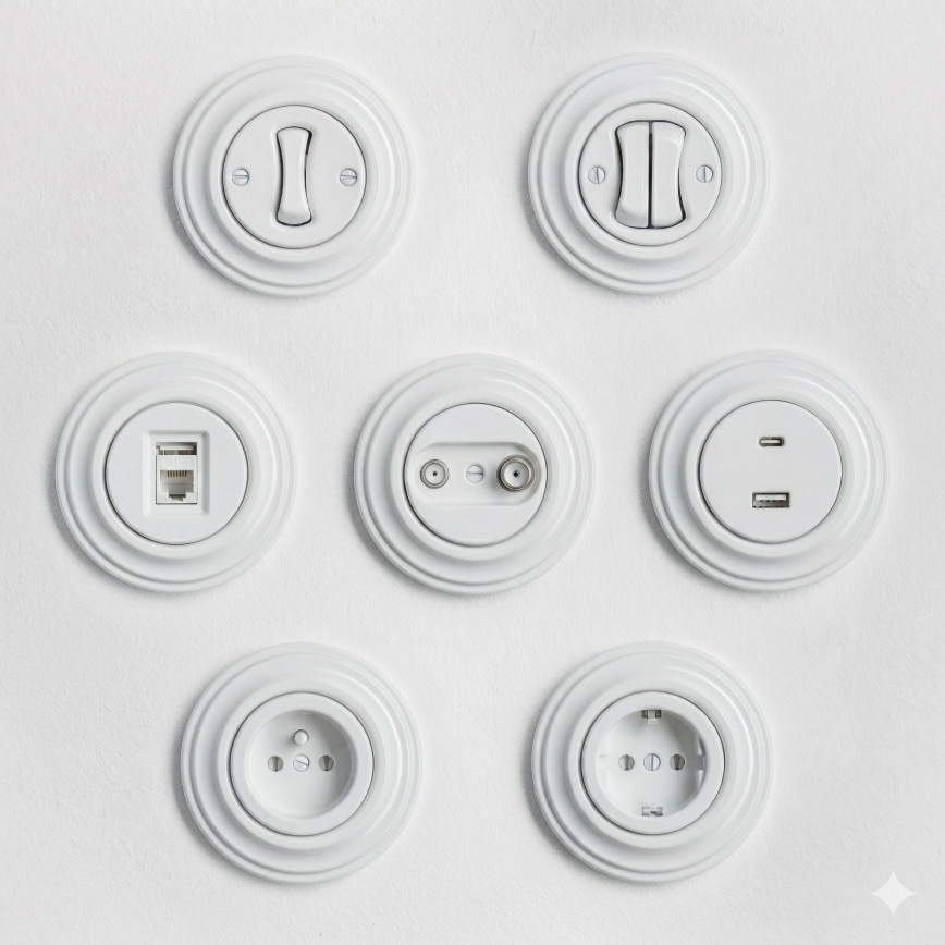 Kliklap - Retro enkeltpolet afbryder med ramme nr. 1 snehvid