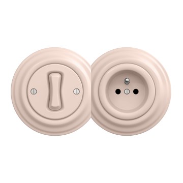 Kliklap - Retro enpolet afbryder nr. 1 og 230 V stikkontakt med ramme i gammelrosa