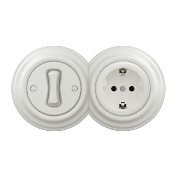 Kliklap - Retro enpolet afbryder nr. 1 og SCHUKO-stikkontakt 230 V med ramme, hvid