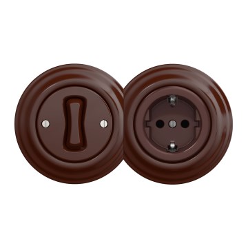 Kliklap - Retro enpolet afbryder nr. 1 og SCHUKO-stikkontakt 230 V med ramme i brun