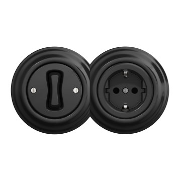 Kliklap - Retro enpolet afbryder nr. 1 og SCHUKO-udtag 230 V med sort ramme