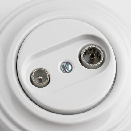 Kliklap - Retro gennemgående TV- og radioudtag med keramisk ramme, hvid