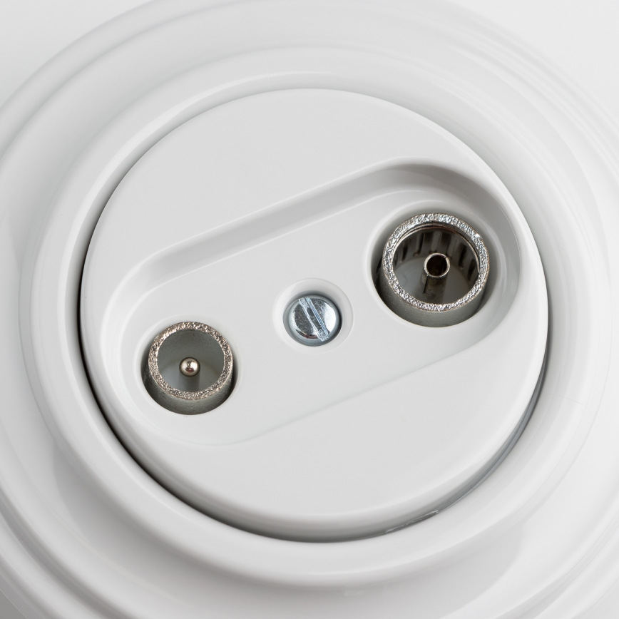 Kliklap - Retro gennemgående TV- og radioudtag med keramisk ramme, hvid