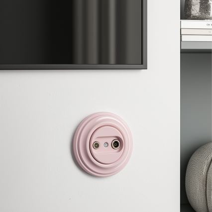 Kliklap - Retro gennemgående TV- og radioudtag (TV+R) med ramme, støvet rosa