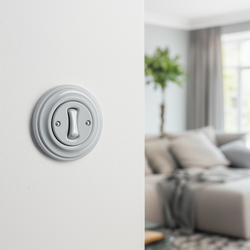 Kliklap - Retro krydsafbryder med ramme nr. 7, grå