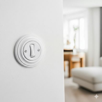 Kliklap - Retro krydsafbryder med ramme nr. 7 i snehvid