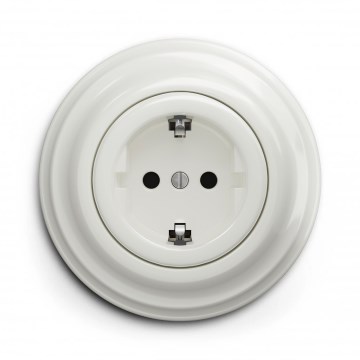Kliklap - Retro stikkontakt med ramme SCHUKO 230V/16A, hvid