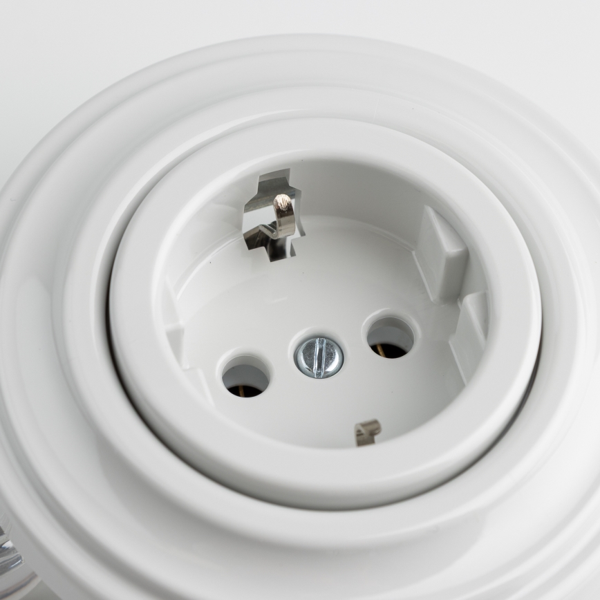 Kliklap - Retro stikkontakt til bolig med ramme SCHUKO 230V/16A snehvid