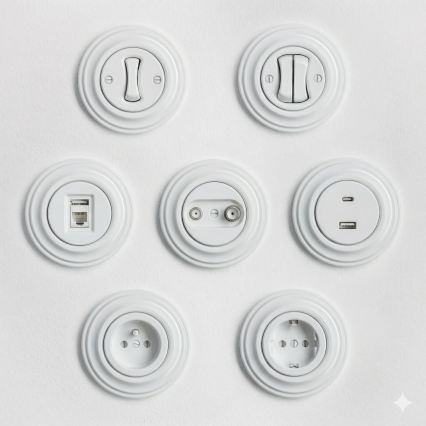 Kliklap - Retro stikkontakt til bolig med ramme SCHUKO 230V/16A snehvid