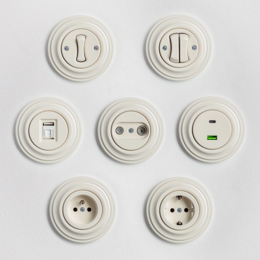 Kliklap - Retro stikkontakt til hjemmet med ramme, 230 V, beige