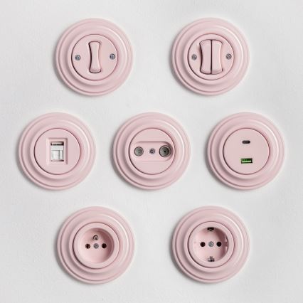 Kliklap - Retro stikkontakt til hjemmet med ramme SCHUKO 230V/16A gammelrosa