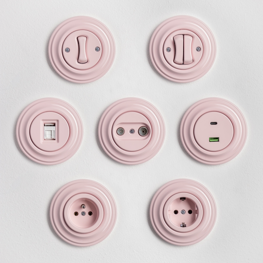 Kliklap - Retro stikkontakt til hjemmet med ramme SCHUKO 230V/16A gammelrosa