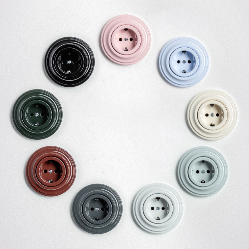 Kliklap - Retro stikkontakt til hjemmet med ramme SCHUKO 230V/16A gammelrosa