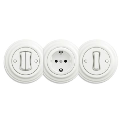 Kliklap - Retro stikkontakt til hjemmet, rammefri, SCHUKO 230V/16A, keramisk hvid