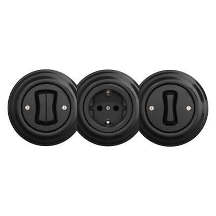 Kliklap - Retro stikkontakt til hjemmet, rammeløs, SCHUKO 230V/16A, sort