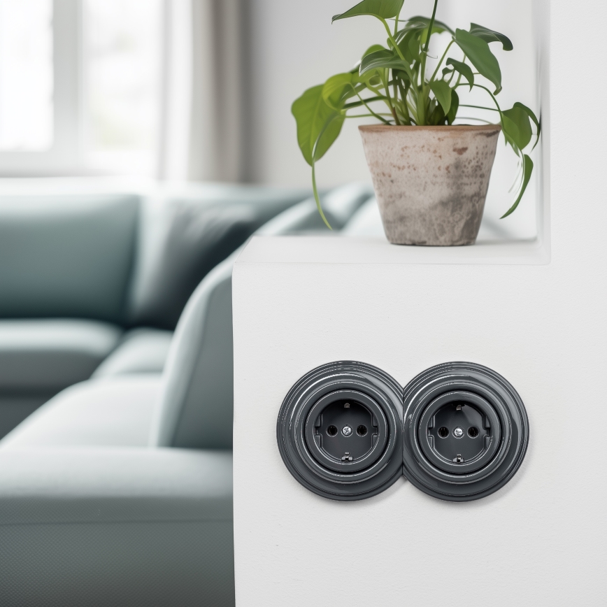 Kliklap - Retro stikkontakt til hjemmet uden ramme, SCHUKO 230 V/16 A, antracit