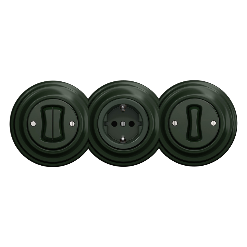 Kliklap - Retro stikkontakt til hjemmet uden ramme SCHUKO 230 V/16 A grøn