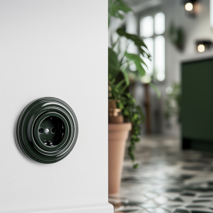 Kliklap - Retro stikkontakt til hjemmet uden ramme SCHUKO 230 V/16 A grøn