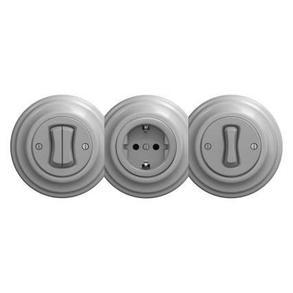 Kliklap - Retro stikkontakt uden ramme SCHUKO 230V/16A grå