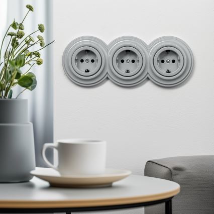 Kliklap - Retro stikkontakt uden ramme SCHUKO 230V/16A grå