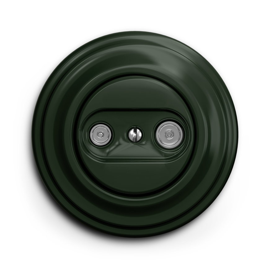 Kliklap - Retro TV- og FM-udtag (afsluttende) med ramme, grøn