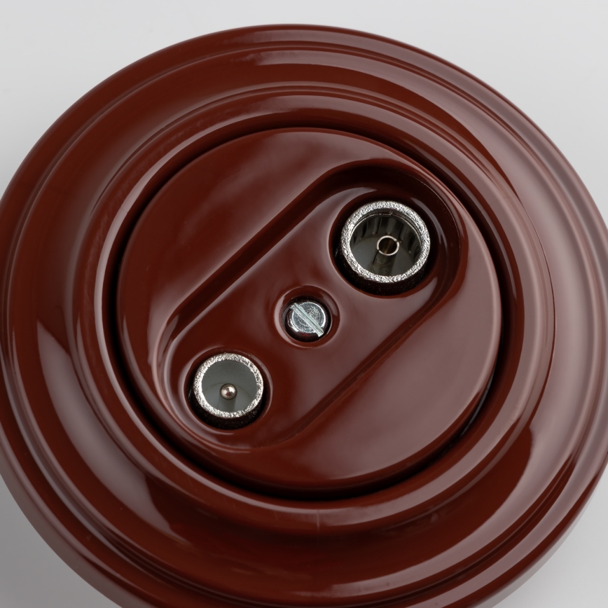 Kliklap - Retro TV+R afslutningsudtag med ramme, brun