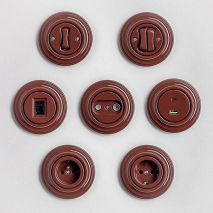 Kliklap - Retro TV+R afslutningsudtag med ramme, brun