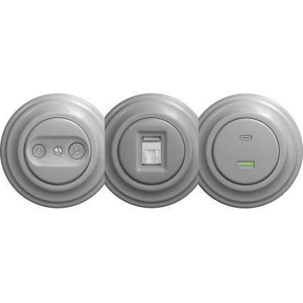 Kliklap - Retro TV+R slutdåse uden ramme grå