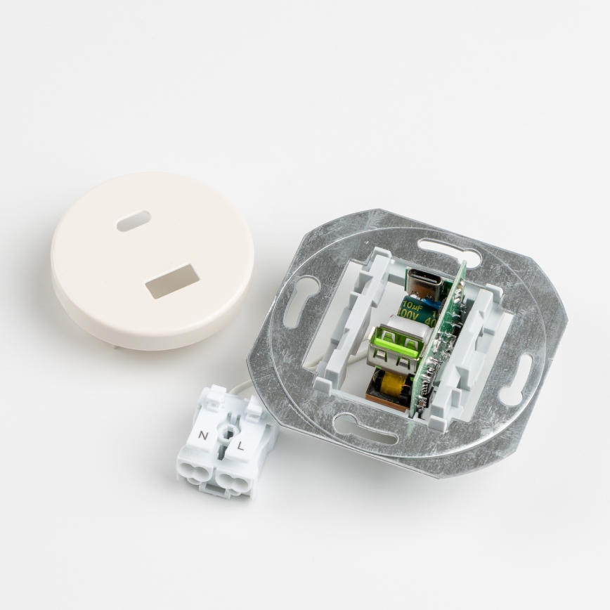 Kliklap - Retro USB-stikkontakt A+C med ramme, beige