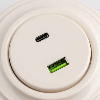 Kliklap - Retro USB-stikkontakt A+C med ramme, beige