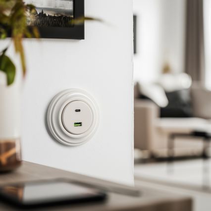 Kliklap - Retro USB-stikkontakt A+C med ramme, beige