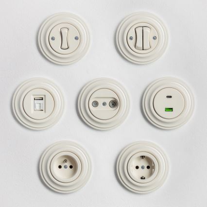 Kliklap - Retro USB-stikkontakt A+C med ramme, beige