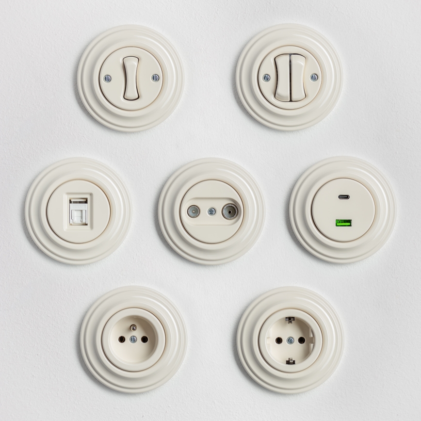 Kliklap - Retro USB-stikkontakt A+C med ramme, beige