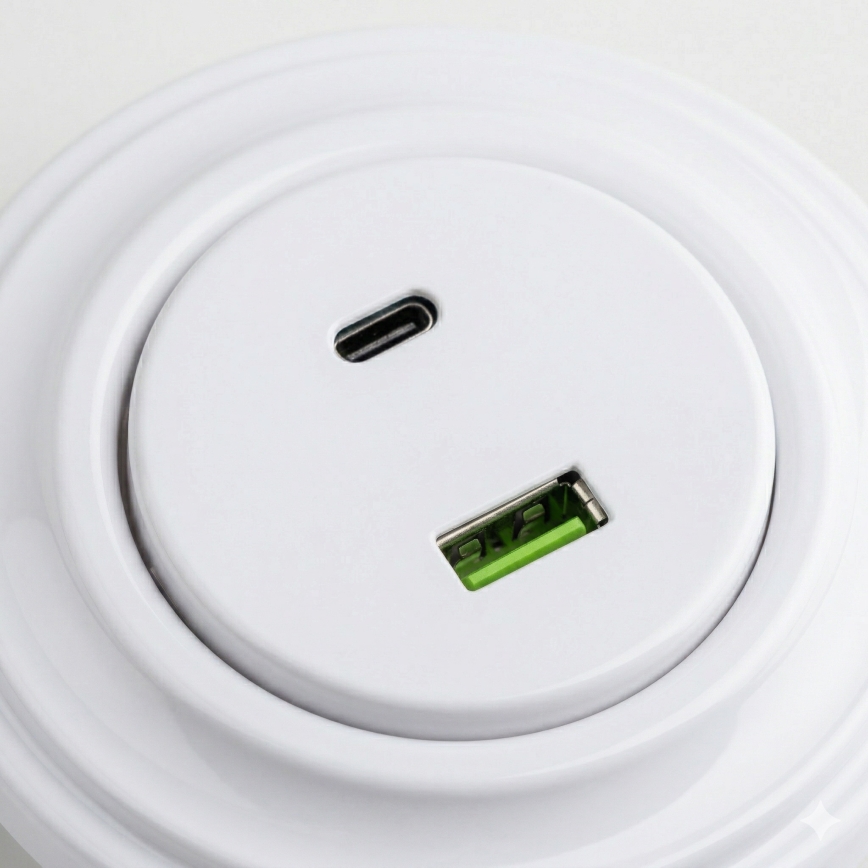Kliklap - Retro USB-stikkontakt A+C med ramme i snehvid