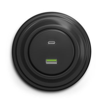 Kliklap - Retro USB-udtag A+C med antracitfarvet ramme