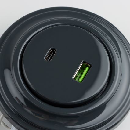 Kliklap - Retro USB-udtag A+C med antracitfarvet ramme