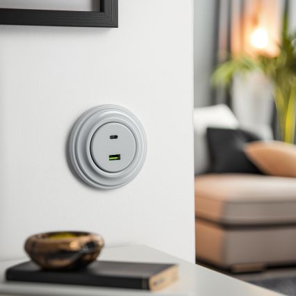 Kliklap - Retro USB-udtag A+C med grå ramme