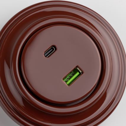 Kliklap - Retro USB-udtag A+C med ramme, brun