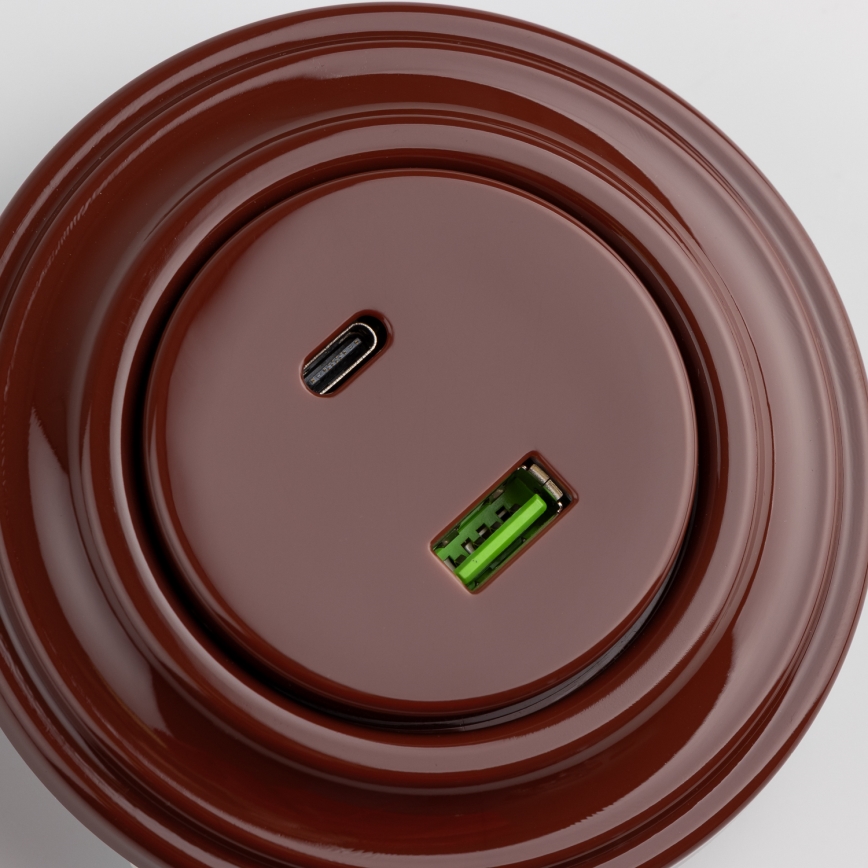 Kliklap - Retro USB-udtag A+C med ramme, brun